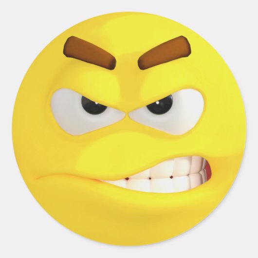 Angry Yellow Emoji Runder Aufkleber (Vorderseite)