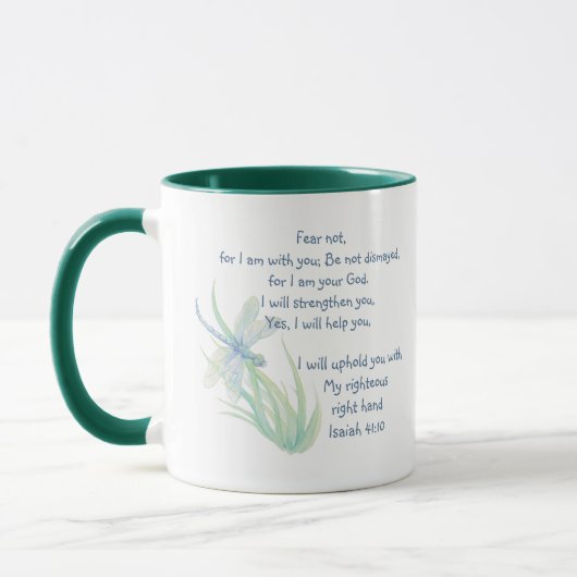 Angst nicht, Isaiah Scripture Dragonfly Blau, Grün Tasse (Links)