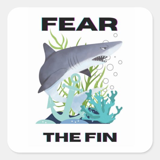 Angst vor dem Haifisch Quadratischer Aufkleber (Vorderseite)