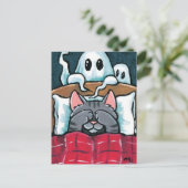 Angst vor Geistertabby Katze in Bed Illustration Postkarte (Stehend Vorderseite)