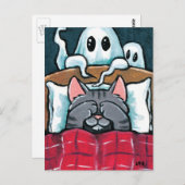 Angst vor Geistertabby Katze in Bed Illustration Postkarte (Vorne/Hinten)