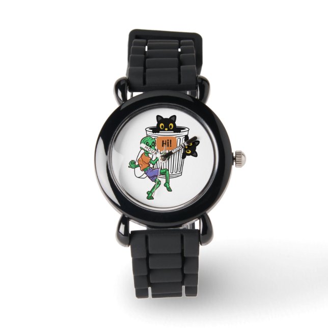Angstkatze Halloween Armbanduhr (Vorderseite)