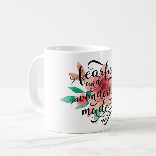 Ängstlich und wunderbar gemachtes Psalm-139:14 Kaffeetasse (Vorderseite Links)