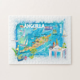 Anguilla Antilles Illustrierte Karibik Karte Puzzle
