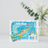 Anguilla Antilles Illustrierte Karibik Reisekarte Postkarte (Stehend Vorderseite)