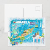 Anguilla Antilles Illustrierte Karibik Reisekarte Postkarte (Vorne/Hinten)