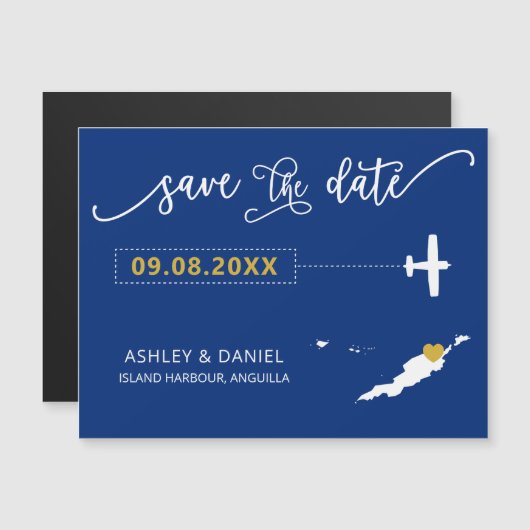 Anguilla Wedding Save the Date Card, Map Magneteinladung (Vorne/Hinten)