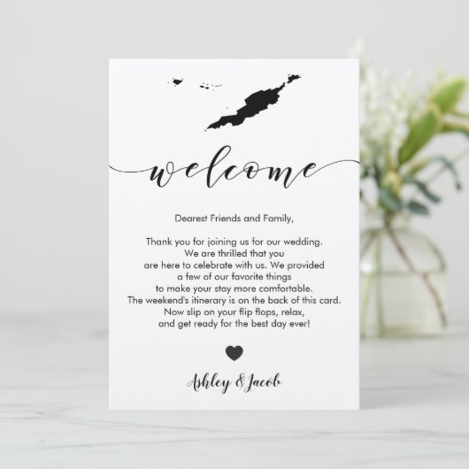 Anguilla Wedding Welcome Letter & Itinerary Card Programm (Stehend Vorderseite)
