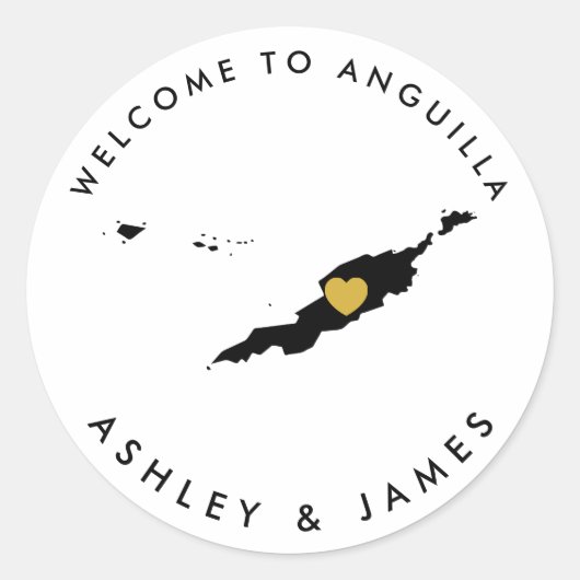 Anguilla Wedding Welcome Sticker Tag Gold & Black (Vorderseite)