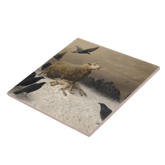 Anguisch: Schafe mit einem toten Lamm Fliese (Seite)