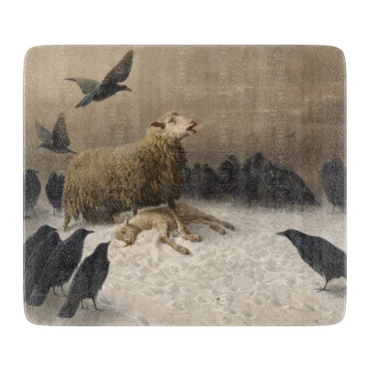 Anguisch: Schafe mit einem toten Lamm Schneidebrett (Vorderseite)