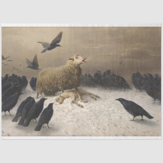 Anguisch: Schafe mit einem toten Lamm Seidenpapier (Vorderseite)