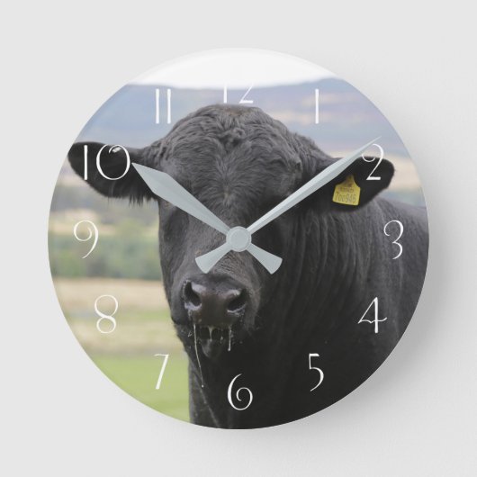 Angus black beef bull runde wanduhr (Vorderseite)