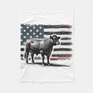 Angus Rancher Usa American Flag Cow Fleecedecke