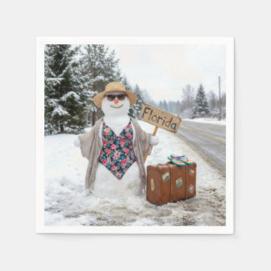 Anhalter Schneefrau mit Florida-Schild Serviette
