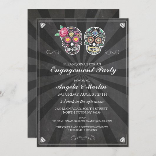 Anhänger-Party-Chalk Zucker-Schädel-Paare laden ei Einladung (Vorne/Hinten)