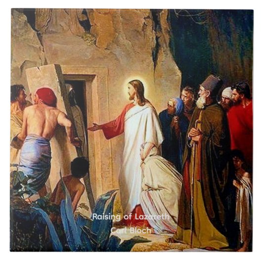 Anhebung von Lazarus, Carl Bloch, Fliese (Vorderseite)