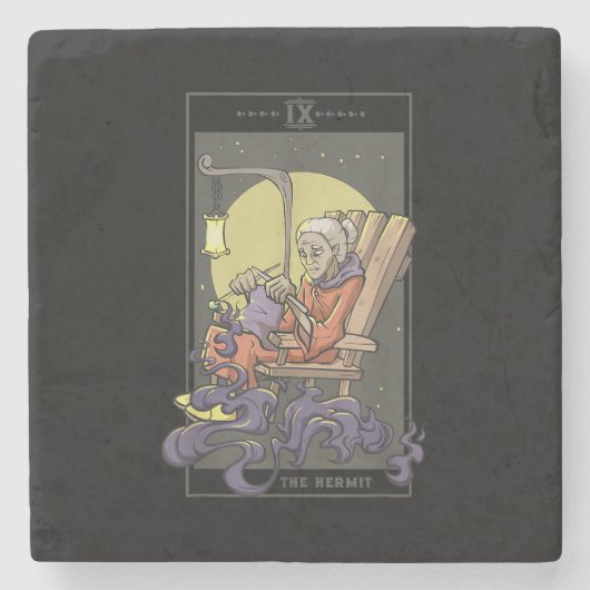 Anheften von Hermit-Tarot-Kartenquilz Steinuntersetzer (Vorderseite)