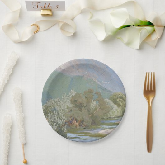 Aniene River Atemberaubende Jugendstil-Landschaft Pappteller (Hochzeit)