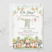Animal Adventure clothesline baby shower Einladung (Vorderseite)