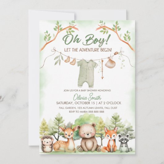 Animal Adventure clothesline baby shower Einladung (Vorderseite)