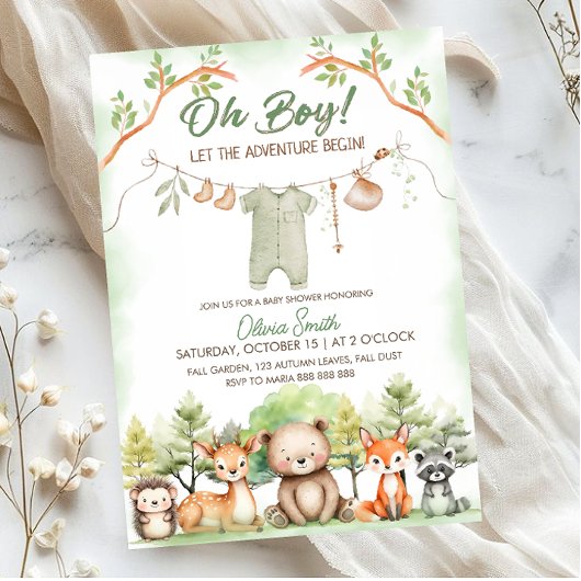 Animal Adventure clothesline baby shower Einladung