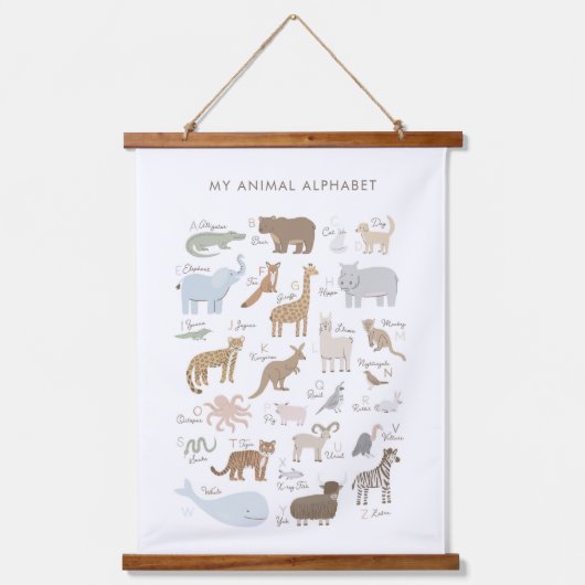 Animal Alphabet ABC Kinder Zimmerdekor Wandteppich Mit Holzrahmen (Vorderseite)