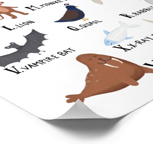 Animal Alphabet Chart A-Z Art Print Poster (Ecke)