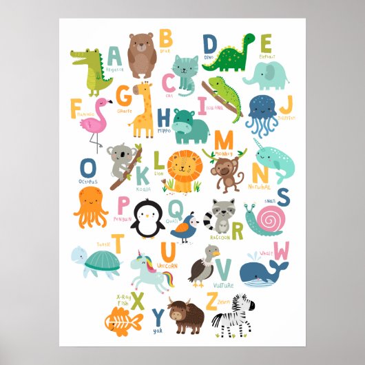 Animal Alphabet Kids Kinderzimmer Zuhause School Poster (Vorne)