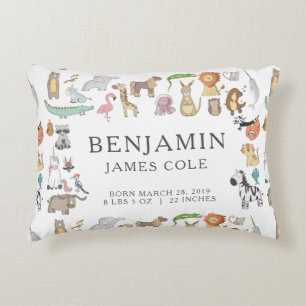 Animal Alphabet   Kinderzimmer Birth Stats Pillow Dekokissen