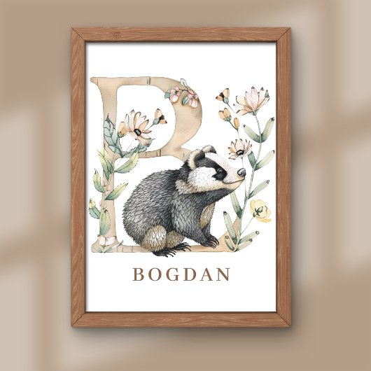 Animal Alphabet Letter B Kids Name Nursery Poster