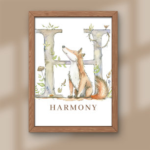 Animal Alphabet Letter H Kinder Name Fox Poster