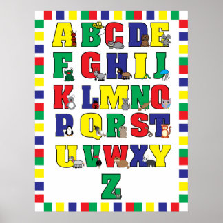 Animal Alphabet Poster (Primärfarben) drucken