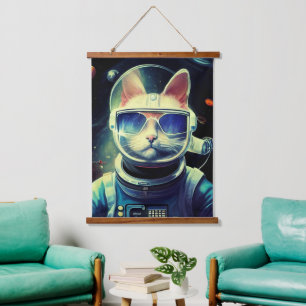 Animal Astronaut Space walk, Universum, Katze Wandteppich Mit Holzrahmen