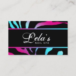 Animal Business Card Zebra Nail Salon Blue Pink Visitenkarte