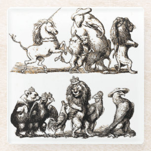 Animal Cartoon Unicorn Elephant Lion Zoo Glasuntersetzer