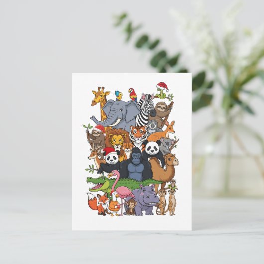 Animal Christmas Postkarte (Stehend Vorderseite)
