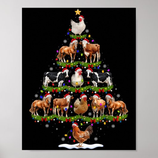 Animal Christmas Tree Lights Chicken Cow Goat Farm Poster (Vorne)