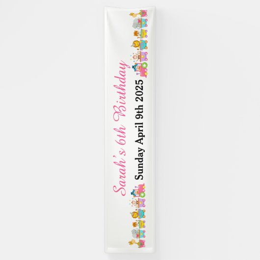 Animal Circus Train Kids Birthday in Pink Banner (Vertikal)