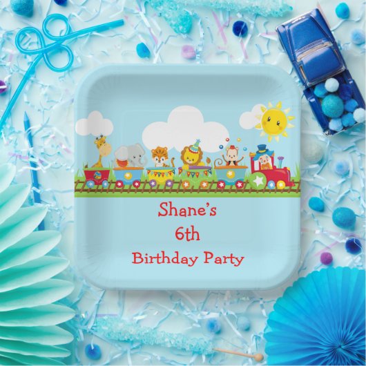 Animal Circus Train Kids Birthday in Red Pappteller (Party)