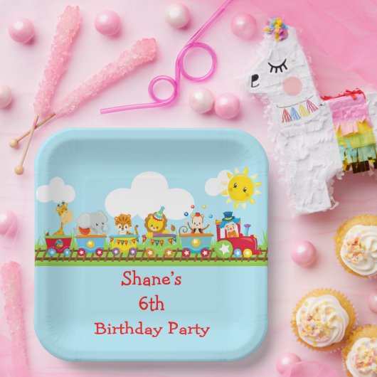 Animal Circus Train Kids Birthday in Red Pappteller (Party)