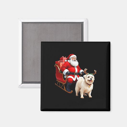 Animal Dog Lover Santa Sleigh Maltese Rentier Chr Magnet (Vorderseite/Rückseite)