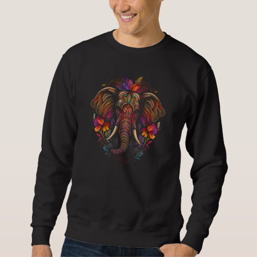 Animal Face Head Flowers Colorful Mandala Elephant Sweatshirt (Vorderseite)