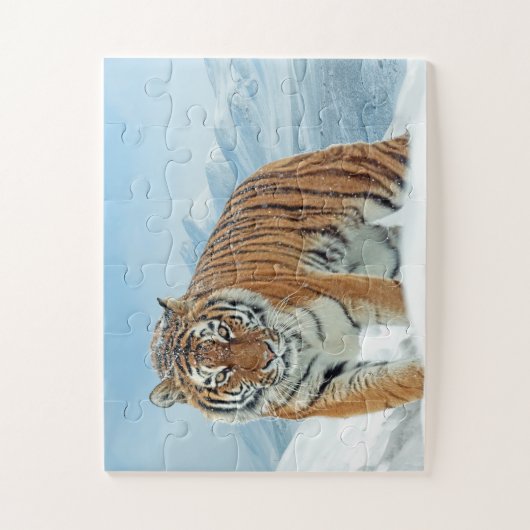 Animal Foto Trendy Tiger Snow Mountains Puzzle (Vertikal)
