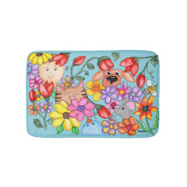 Animal Friends Among the Flowers Badematte