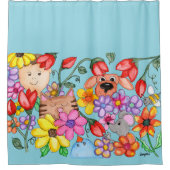 Animal Friends Among the Flowers Duschvorhang (Vorderseite)