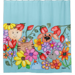 Animal Friends Among the Flowers Duschvorhang