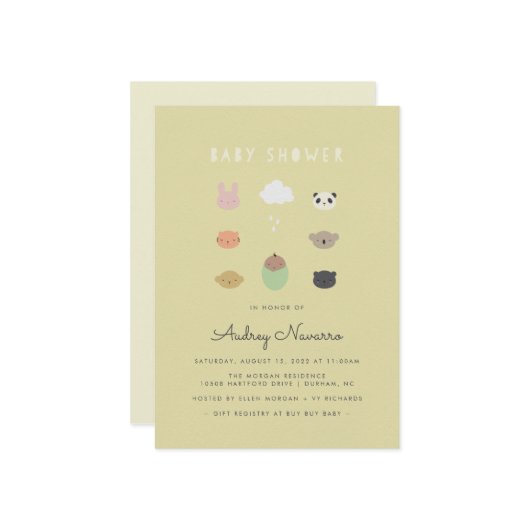 Animal Friends Baby Shower Sunshine Einladung (Vorderseite/Rückseite Beispiel)