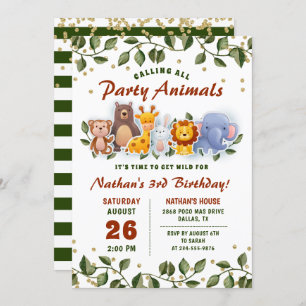 Animal Friends Zoo Party Grüne Kindergeburtstag Einladung