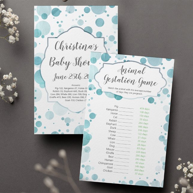 "Animal Gestation" Blue Dots Baby Shower Game (Von Creator hochgeladen)